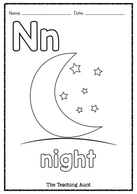 N is for Night Art and Craft - The Teaching Aunt Letter N Crafts For Preschoolers, Letter N Activities For Preschool, N Is For Night, Preschool Letters Printables, Letter N Activities, Letter N Worksheet, Joy School, Free Printable Alphabet Worksheets, Alphabet Crafts Preschool