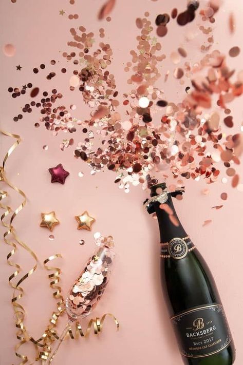 Champagne Bottle Photography, Sparkling Wine Photography, Sparkling Wine Aesthetic, New Year Celebration Photography, Pink New Years Wallpaper, Wine Bottle Photography Photo Ideas, New Year Party Photography, New Year Journal Prompts, New Years Eve Aesthetic