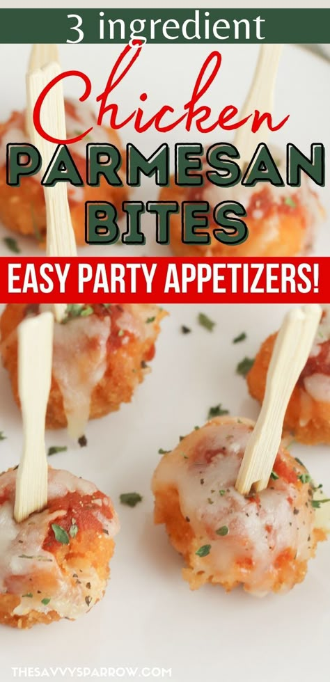 Chicken Parmesan Bites, Parmesan Bites, Bite Sized Appetizers, Easy Party Appetizers, Chicken Parmesan Meatballs, Entertaining Appetizers, Parmesan Meatballs, Fair Foods, Appetizers For Kids