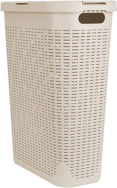 AmazonSmile: Mind Reader 40 Liter Slim Laundry Basket, Laundry Hamper with Cutout Handles, Washing Bin, Dirty Clothes Storage, Bathroom, Bedroom, Closet, Ivory : Home & Kitchen Slim Laundry Basket, Wicker Laundry Hamper, Laundry Basket Storage, Dirty Clothes Storage, Laundry Bin, Laundry Essentials, Washing Basket, Mind Reader, Clothes Basket