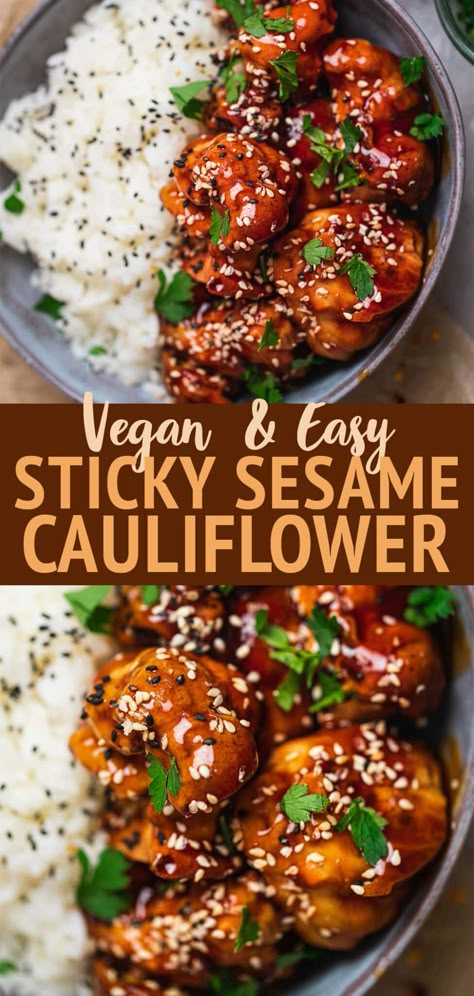 Vegan 3 Course Dinner, Vegetarian Christmas Recipes Main Dishes, Appetizer Vegan, Sesame Cauliflower, Sticky Sesame Cauliflower, Vegan Cauliflower Recipes, Crispy Cauliflower, Vegan Main Course, Vegetarian Main Course