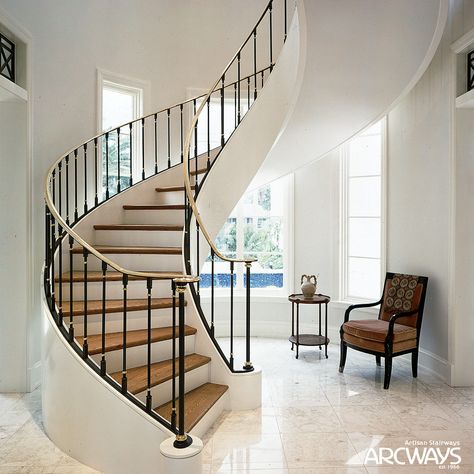 Staircase Curved, Stairs Curved, Circular Staircase, Curved Stairs, Modern Staircases, Round Stairs, Modern Railing, Circular Stairs, House Elements