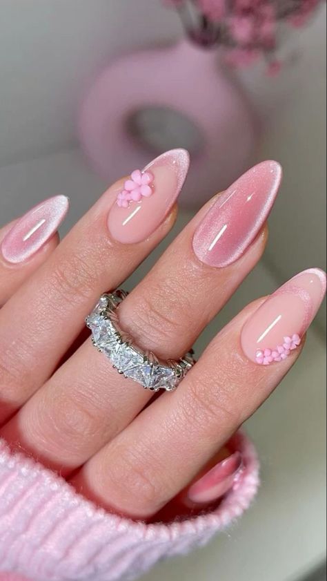 Pink Oval Nails, Pink Acrylic Nail Designs, Almond Nails Pink, Acrylics Nails, Hoco Nails, Baby Pink Nails, Summery Nails, Almond Acrylic Nails, Nails Pink