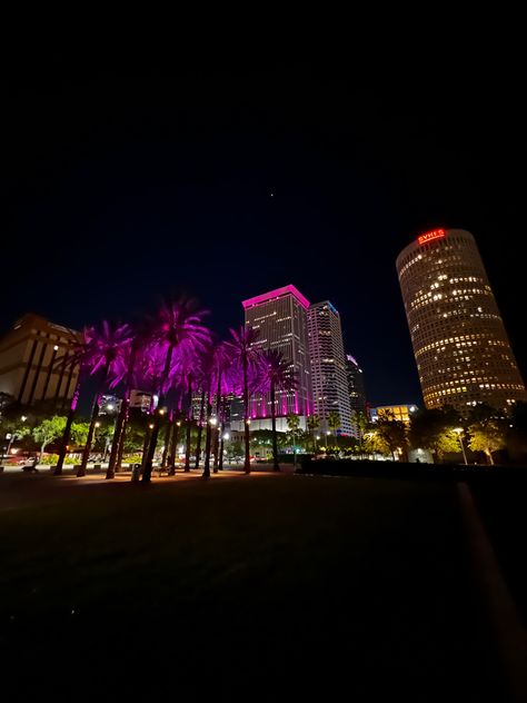 Florida Beach At Night, Tampa At Night, Florida Night Aesthetic, Tampa Florida Aesthetic, Tampa Aesthetic, Orlando At Night, Florida At Night, La At Night, Miami At Night