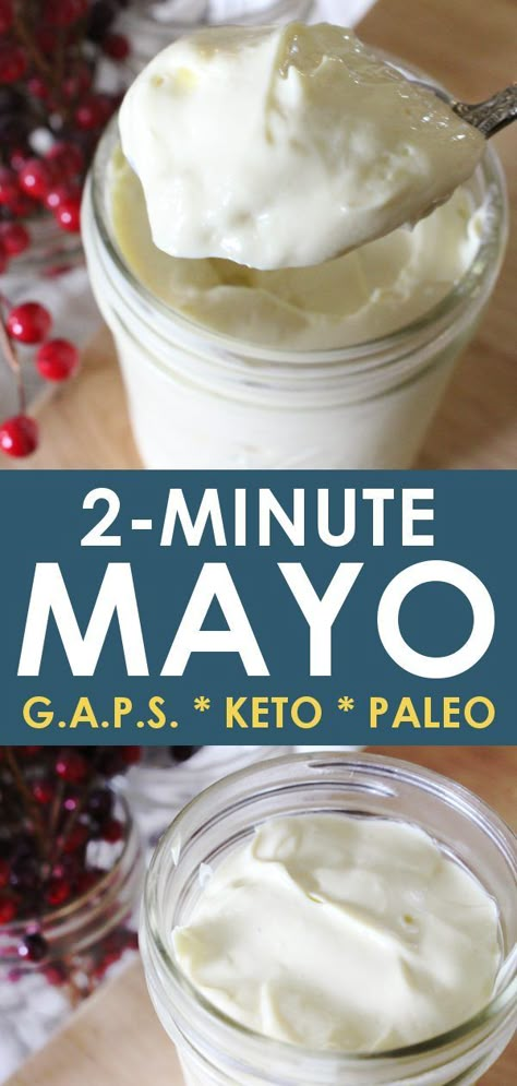 Homemade Mayonnaise! Skip the olive oil or other strong flavored oils with this delicious mayo recipe! This G.A.P.S. diet legal mayonnaise uses a fabulous combination of oils to achieve the perfect mild mayo taste we are used to with store bought mayo! #mayo #gaps #paleo #keto Keto Mayo, Homemade Mayo Recipe, Gaps Diet Recipes, Low Carb Ketchup, Gaps Recipes, Mayo Recipe, Homemade Mayo, Mayonnaise Recipe, Homemade Mayonnaise