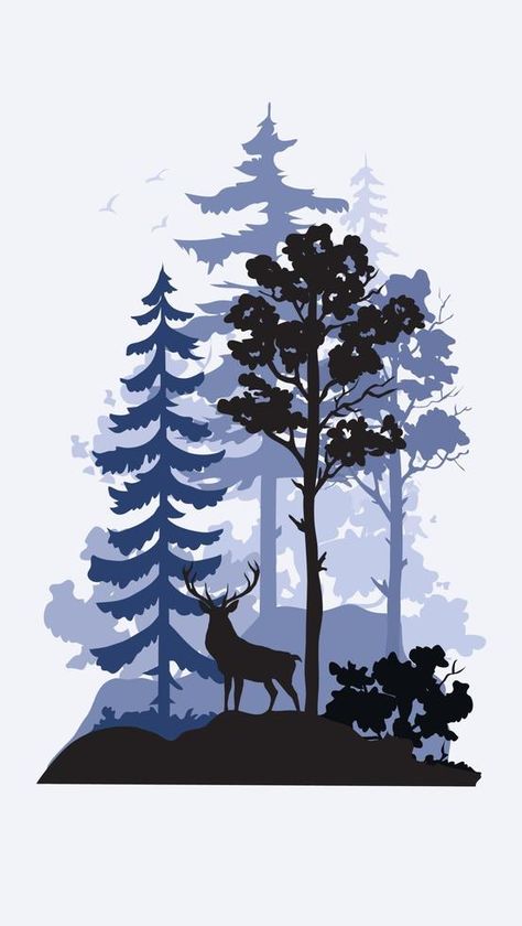 wildlife elk in forest nature landscape vector illustration Digital Art Landscape Simple, Forest Illustration Art, Forest Graphic Design, Forest Layers, Colorado Flag Art, Elk Illustration, Nature Illustration Art, Forest Icon, Landscape Vector Illustration