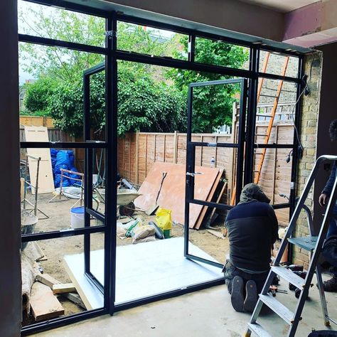 News item: Crittal style doors are in - Hometales Blog Crittal Doors Extension, Victorian Patio Doors, 1930s House Extension, Ground Floor Extension, External Sliding Doors, Crittal Doors, Aluminium French Doors, Summer House Interiors, Conservatory Kitchen