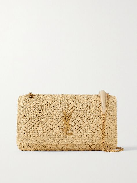 SAINT LAURENT - Jamie Leather-trimmed Raffia Shoulder Bag - Cream Raffia Bag, Leather Bucket Bag, Leather Bucket, Saint Laurent Bag, Canvas Shoulder Bag, Leather Chain, Chain Bags, Free Bag, Net A Porter