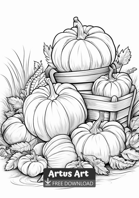 Pumpkin Harvest Coloring Page - Free PDF Download Coloring Page. #freedownload #pumpkinharvestcoloringpage #pumpkinharvest #kürbisse Pumpkin Patch Coloring Page, Vegetable Coloring Pages, Decorative Painting Projects, Fall Drawings, Barbie Coloring, Barbie Coloring Pages, Pumpkin Coloring Pages, Halloween Coloring Book, Thanksgiving Coloring Pages