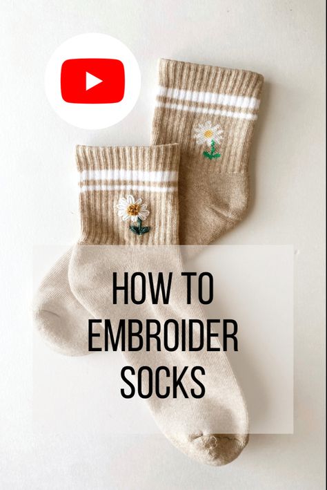 A tutorials teaching you important techniques for embroidering any design onto socks Embroidery On Socks Diy, Embroidery Products Ideas, How To Embroider Socks, Socks Embroidery Diy, Embroider Socks Diy, Sock Embroidery Ideas, Embroidery On Socks Ideas, Embroidery Socks Ideas, Embroidering Socks