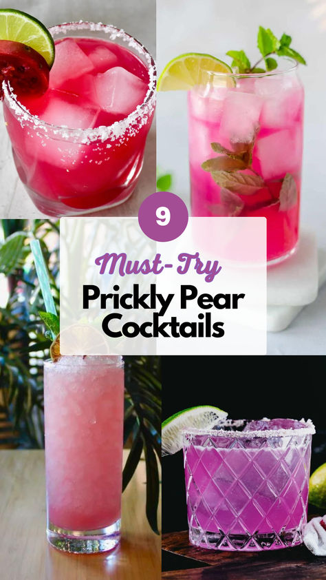 Prickly Pear Cocktails Prickly Pear Non Alcoholic Drinks, Prickly Pear Drink Recipes, Prickly Pear Vodka Drinks, Prickly Pear Drinks, Prickly Pear Cocktail Recipes, Prickly Pear Syrup Recipe, Pear Drink Recipes, Prickly Pear Cocktail, Pear Vodka Drinks