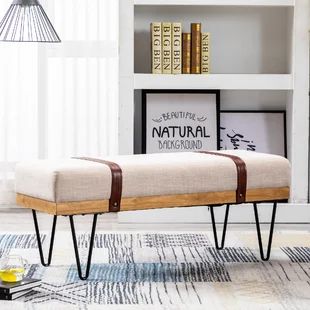 Upholstered Bench With Leather Straps | Wayfair Remove Your Shoes, Shoe Bench Entryway, Mid Century Dining Table, Rectangle Ottoman, Bed Color, Solid Wood Benches, Tufted Dining Chairs, Ski House, Leather Ideas