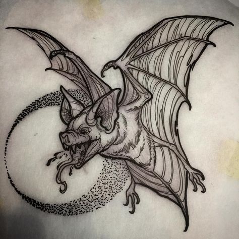 Creepy Bat Drawing, Creepy Bat Tattoo, Bat Tattoo Sleeve, Neotraditional Bat Tattoo, Gothic Bat Tattoo Designs, Bat Skull Drawing, Bat Drawing Tattoo, Bat Drawings, Skull Drawing Tattoo