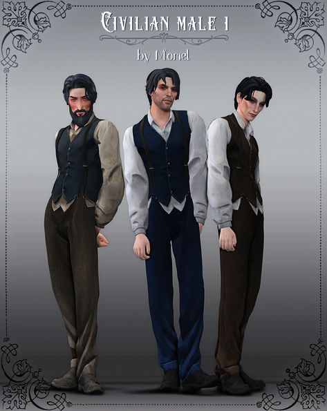 M o r i e l — Civilian male 01 Sims 4 Cc Vintage Clothes Male, Sims 4 Cc Old Fashioned Clothes Male, Sims 4 Cc Victorian Clothing Male, Sims 4 1800s Cc Male, Sims 4 Cc Historical Clothing Male, Ts4 Male Clothes, E Girl Style, Packing Clothes, Combo Skin