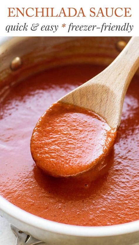 Quick and easy homemade enchilada sauce. Freezer-friendly and perfect for all the enchiladas, tacos, and burritos #cooking #recipes #dinner #easy #sauces #enchiladas Chicken Soup Recipes For Dinner, Recipes For Dinner Fall, Easy Chicken Soup Recipes, Dinner Recipes Soup, Easy Enchilada Sauce, Bar Specials, Burrito Sauce, Easy Sauces, Homemade Enchilada Sauce Recipe