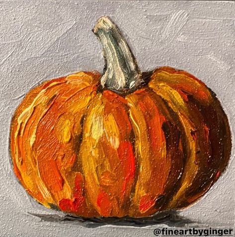 Acrylic Pumpkin Painting Tutorial, Paintings Of Pumpkins Acrylic, Mini Fall Paintings, Oil Pastel Pumpkins, Oil Pastel Pumpkin, Autumn Paintings Easy, Thanksgiving Acrylic Paintings, Painting Of A Pumpkin, Pumpkin Oil Painting