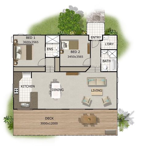 Kit Homes Australia, Granny Flat Plans, Rustic Home Exterior, 2 Bedroom Floor Plans, Flat Plan, House Plans South Africa, Granny Flats, Shed Home, Small House Floor Plans