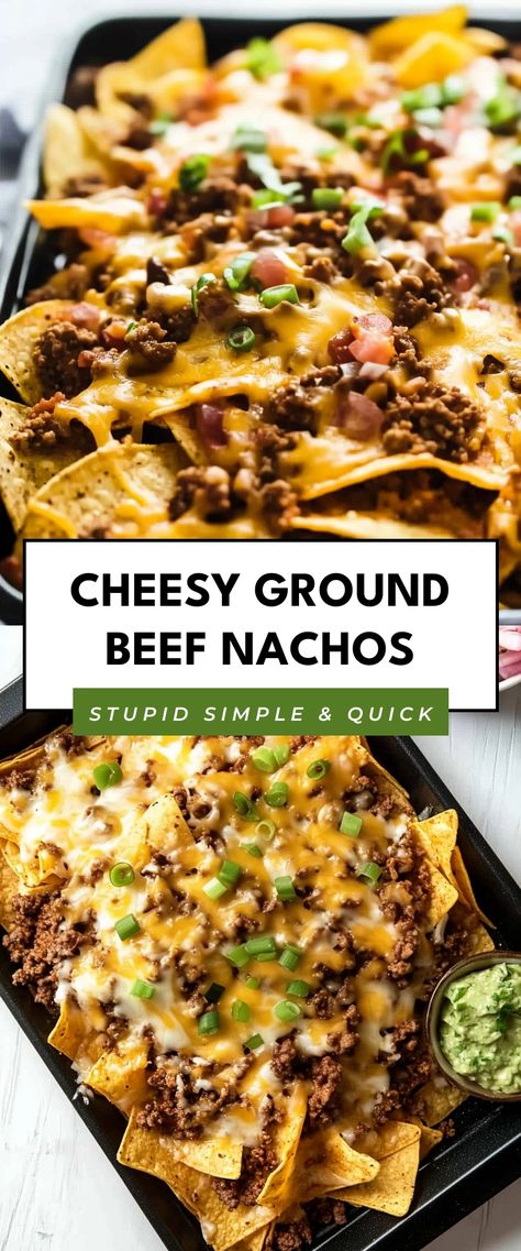 Image for Cheesy Ground Beef Nachos Super Nachos Ground Beef, Recipes For Nachos, Ground Beef Nachos, Super Nachos, Best Ground Beef Recipes, Beef Nachos, Cheesy Ground Beef, Nachos Beef, Corn Chips