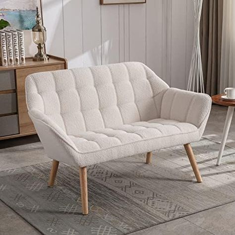 Amazon.com: Guyou Small Loveseat for Bedroom 2-Seat Mini Sofa Couch with Wingback and Wood Legs for Living Room Apartment Small Space Fluffy Love Seat, White Sherpa : Home & Kitchen Small Office Seating Area, Sofa For Bedroom Couch, Tiny Couch, Grid Quilting, Tiny Sofa, Small Couch In Bedroom, Small Room Sofa, Family Den, Loveseat Sleeper Sofa