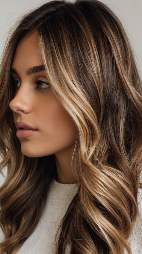 Sleek Dark Brown Hair with Blonde Ideas for Bronde Blend 💫 Minimal Blonde Highlights On Brown Hair, Burnett To Blonde, Minimal Blonde Highlights, Blonde Highlights Underneath, Brunette With Blonde, Dark Brown Hair With Blonde, Blonde Balayage Honey, Blonde Peekaboo Highlights, Blonde Sombre