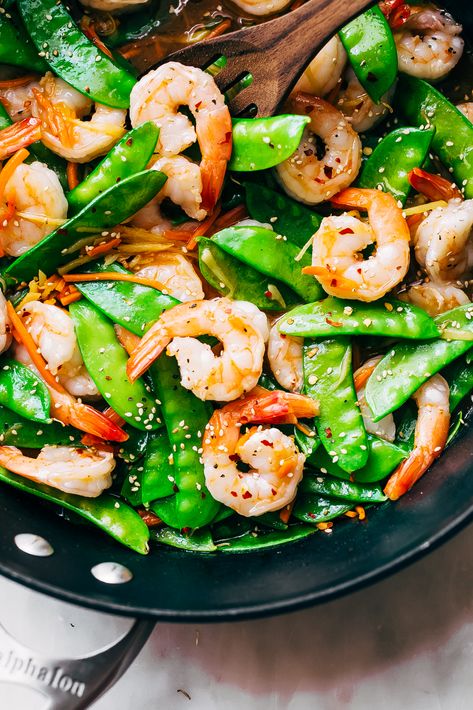 Snow Pea Stir Fry, Stir Fried Shrimp, Snow Peas Recipe, Ginger Shrimp, Ways To Cook Shrimp, Fry Shrimp, Sweet Potato Lentil Soup, Stir Fry Shrimp Recipes, Snow Pea