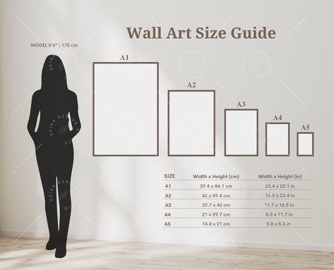 Are you photographer, artist, designer and looking how to present your customers in real life your work? We have perfect solution for you. We offer WALL ART SIZE GUIDE TEMPLATE in different sizes, frame colors and rooms. That will help your clients easily understand how your artworks look in the most popular print sizes on the wall. This is an AWESOME WAY to BOOST YOUR SALES! You can easily add this photo to your Etsy listing, website, online store, blog... 🌸 WHAT IS INCLUDED 🌸 ♡ High-resolution 1 JPG file (300 dpi) 1. PORTRAIT ORIENTATION - ISO SIZES: A1, A2, A3, A4, A5 ©SeiraDesignStudio Watermark will not appear on the files you receive. Simply add photo to your Etsy shop, website, online shop, blog, wherever you need. 🔔 IMPORTANT This item is NOT A MOCKUP, and is NOT EDITABLE. This Wall Art Dimensions Guide, Photo Frame Sizes Guide, Picture Sizes On Wall, Picture Frame Sizes Guide, Frame Sizes Guide, Wall Art Size Guide, Art Size Guide, Architecture Tools, Print Size Guide