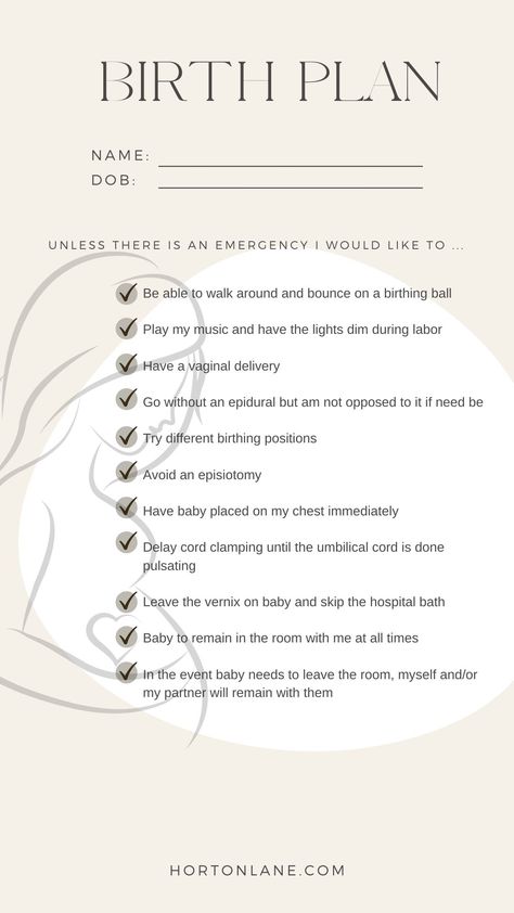 Horton Lane | My Simple Birth Plan Physiological Birth Plan, Birth Tips Labour, How To Make A Birth Plan, Simple Birth Plan Template, Prenatal Appointment Schedule, Unmedicated Birth Plan, Natural Birth Plan Examples, Holistic Birth Plan, Birth Plans Ideas