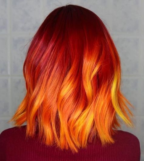 Red Orange Hair Color, Fire Hair Color, Orange Ombre Hair, Orange Hair Color, Orange Hair Dye, Flame Hair, Red Orange Hair, Cheveux Oranges, Yellow Hair Color