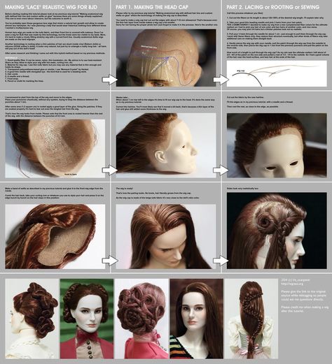 Making lace realistic wig for BJD by scargeear on deviantART Making Lace, Making Wigs, Doll Making Tutorials, Best Wigs, Polymer Clay Dolls, Doll Wigs, Doll Tutorial, Wig Making, Doll Repaint