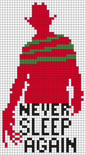 Freddy Krueger (Nightmare On Elm Strret) Never Sleep Again Perler Bead Pattern / Bead Sprite Crochet Celebrities, Horror Crochet, Never Sleep Again, Banishing Spell, Crochet Graphs, I Love Halloween, Graph Crochet, Play Dress Up, Pixel Crochet