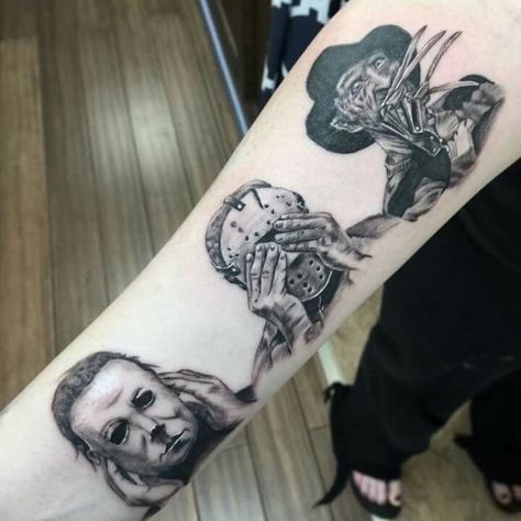 Hear no evil see no evil speak no evil  #villain #scarymovies #ink #tattoos Armband Tattoo Mann, Model Tattoos, Military Tattoo, Shoulder Sleeve Tattoos, Outer Forearm Tattoo, Movie Tattoos, Flame Tattoos, Military Tattoos, Omerta Tattoo