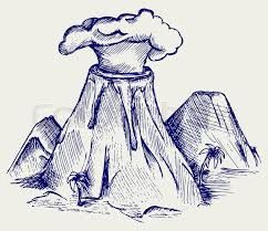 Volcano Cute Drawing, Easy Volcano Drawing, Volcano Drawing Simple, Volcano Doodle, Volcano Sketch, Volcano Line Art, Exploding Volcano, Geology Shirt, Erupting Volcano