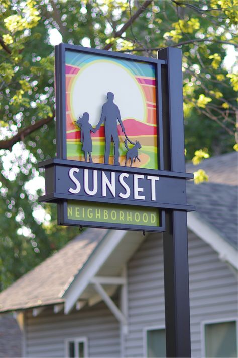 neighborhood sign design, neighborhood signs, neighborhood identifiers, Sign Design Outdoor, Neighborhood Signage, Sunset Neighborhood, Neighborhood Logo, Neighborhood Signs, Creative Signage, Town Sign, City Signs, Monument Signs