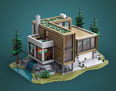 Lego House Design, Lego Dream House, Modern Lego House, Simple Lego Builds, Lego Modern House, Lego Fortnite, Lego House Ideas, Coniferous Forest, Lego Houses