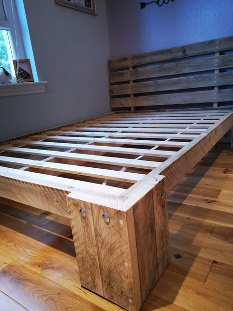 Bedroom Design Long Room, Wooden Bed Frame Diy, Pine Furniture Makeover, Bed Frame Diy, Lindal Homes, Diy King Bed Frame, Wood Bed Frame Diy, Pallet Bed Frame Diy, California King Bed Frame