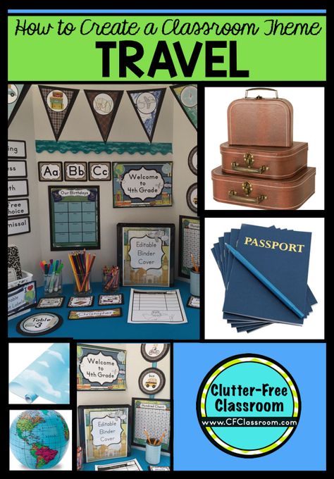 Travel Classroom Theme Ideas | Clutter-Free Classroom | by Jodi Durgin Adventure Classroom, Travel Theme Classroom, Around The World Theme, Clutter Free Classroom, Printable Classroom Decor, Clip Chart, Class Theme, 5th Grade Classroom, Adventure Theme