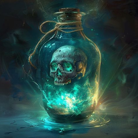 "Dark secrets in a glass jar, glowing with stories untold ✨💀. This isn't your typical potion, it's a relic of the past 🔥🕯. #enchantedbottle #skullart #vintageaesthetic #hauntedtreasures #spookyvibes #darkacademia #artifactsofold #magicalmystery #booknook #witchyvibes #historicalmagic #mysticdecor #darkfantasy #lostandfound #curiosityshop #fireandglass #mysticalplaces #oldrelics #glowinthedark #magicalobjects #ancientartifact #enchantedroom #darkcorners" 🔮🖤📚✨ Skull In Jar, Skull Bottle, Skull Underwater, Head In A Jar, Skull Potion Bottle, Skull Vodka Bottle, Skull Island, Mystical Places, Dark Corners