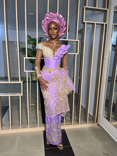 Delta Bride Nigerian Weddings, Nigerian Traditional Wedding Dress, Purple Asoebi, George Styles, George Dress, Igbo Bride, Nigerian Traditional Wedding, African Bridal Dress, Nigerian Outfits