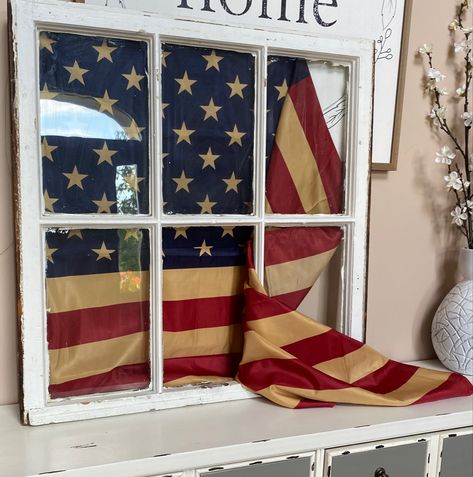 Memorial Day Decor, 4th Of July Decor, Broken Window, July Decor, Tea Stains, Window Pane, Flag Decor, In Bathroom, Holiday Crafts