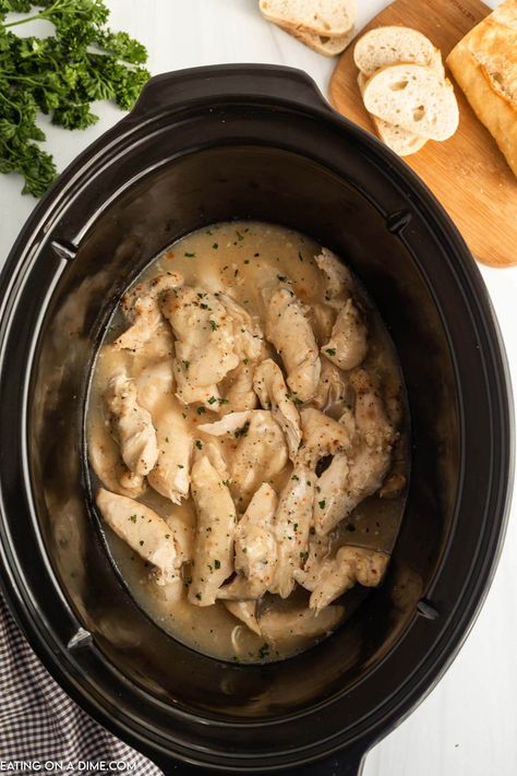 Crock Pot Chicken Tenders Recipe - Eating on a Dime Crockpot Chicken Tenderloins, Tenderloin Recipes Crockpot, Chicken And Gravy, Chicken Breast Tenderloins, Chicken Tenderloin, Chicken Tenderloin Recipes, Easy Crockpot Chicken, Chicken Tender, Chicken Tenderloins