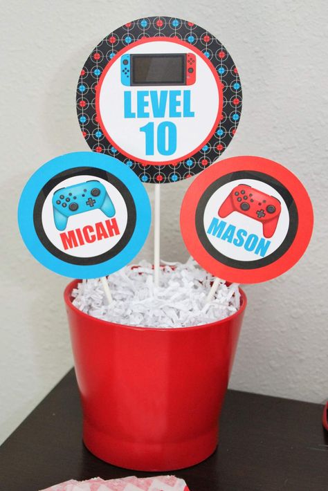 Nintendo Switch Video Game Truck Party | CatchMyParty.com Nintendo Switch Party Favors, Switch Party Ideas, Play Station Party Ideas, Video Game Party Theme, Switch Party, Nintendo Birthday Party, Game Truck Birthday Party, Nintendo Birthday, Happy Birthday Games