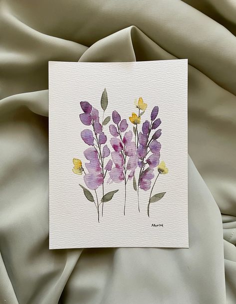 This original lilac painting is perfect to add a pretty touch to any room or space! Makes a perfect gift for any special person. -NOT A PRINT- each painting may vary slightly -Painted on high quality, thick, cold pressed watercolor paper with watercolor paint -Packaged beautifully in protective mailer with cardboard Feel free to message me with any questions! Watercolour Flowers Painting, Painting Steps, Purple Wall Decor, Lilac Painting, Watercolor Leaf, Coil Pottery, Watercolour Flower, Purple Wall, Sketchbook Illustration