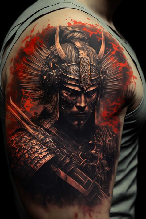 Samurai Tattoo Sleeve, Warrior Tattoo Sleeve, Samurai Warrior Tattoo, Heaven Tattoos, Samurai Tattoo Design, Marvel Tattoos, Japan Tattoo Design, Tattoo Inspiration Men, Warrior Tattoos