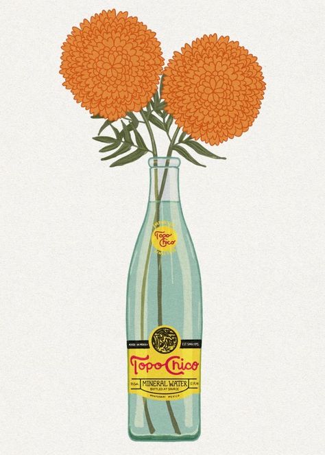 Marigold Flower Drawing, Bottle Illustration, Marigold Flowers, Mexican Culture Art, Bottle Wall, Marigold Flower, Arte Inspo, Mexican Culture, Bottle Painting