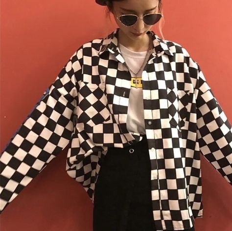 Checkered Print Outfits, Chess Outfit, Checkered Jacket Outfit, Checkered Clothing, Vsco Aesthetic Outfits, Checkered Clothes, Goth Cyberpunk, Checkered Outfit, Y2k Aesthetic Fashion