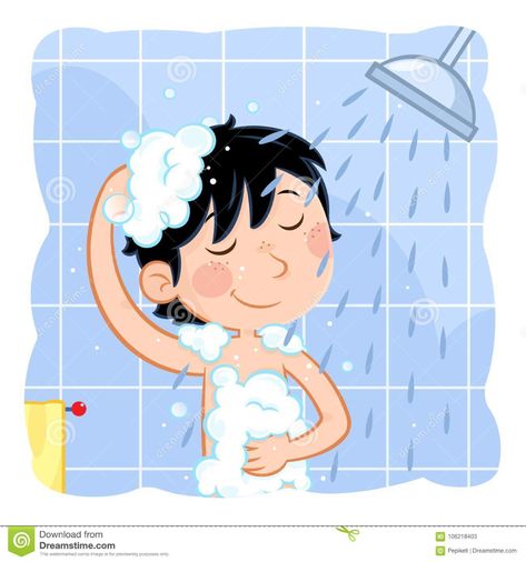 Daily Routine - Taking A Shower Stock Illustration - Illustration of child, care: 106218403 Toilet Drawing, Shower Pics, Take A Bath, World Water Day, Fresh Tattoo, Animated Images, Take A Shower, Get A Tattoo, A Tattoo