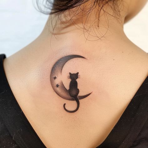 Cat With Angel Wings Tattoo, Cat On Moon Tattoo, Cool Cat Tattoos, Cute Cat Tattoos, Salem Tattoo, Cat Silhouette Tattoos, Cat Lover Tattoo, Simple Cat Tattoo, Cat And Dog Tattoo