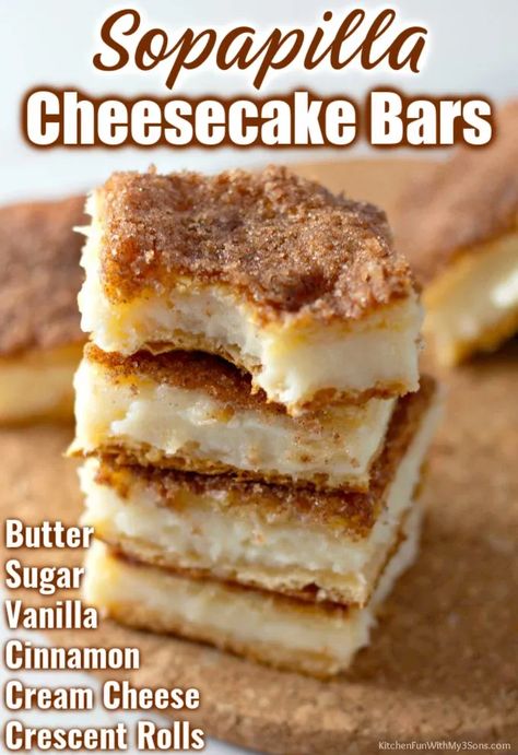 Easy Sopapilla Cheesecake, Sopapilla Cheesecake Bars, Crescent Roll Cheesecake, Sopapilla Cheesecake, Churro Cheesecake, Cream Cheese Bars, Cream Cheese Desserts, Cheese Bar, Dessert Simple