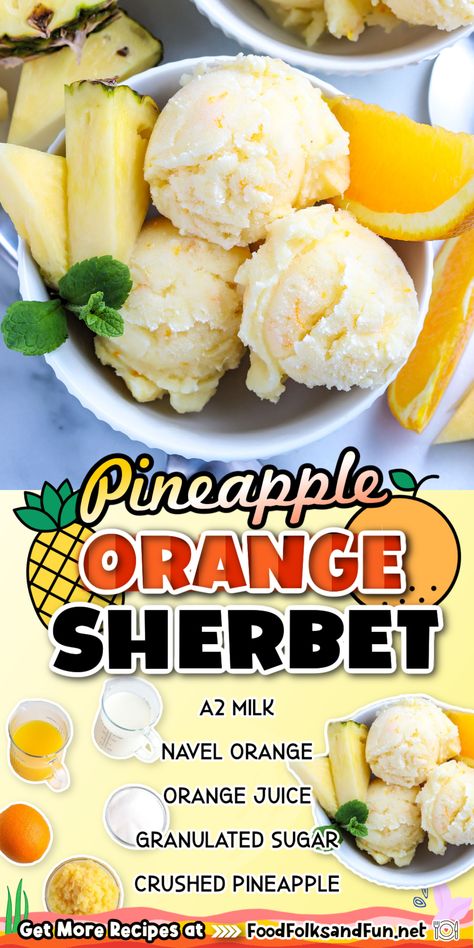 I love making homemade frozen treats during the summer. There’s something about homemade that just tastes better, don’t you agree? I especially like to experiment with different flavors like this orange sorbet! Freeze Pop Recipes, Orange Sherbet Recipe, Sherbet Ice Cream, Sherbet Recipes, Mom Breakfast, Pineapple Desserts, Orange Sorbet, Thing To Make, Pineapple Recipes