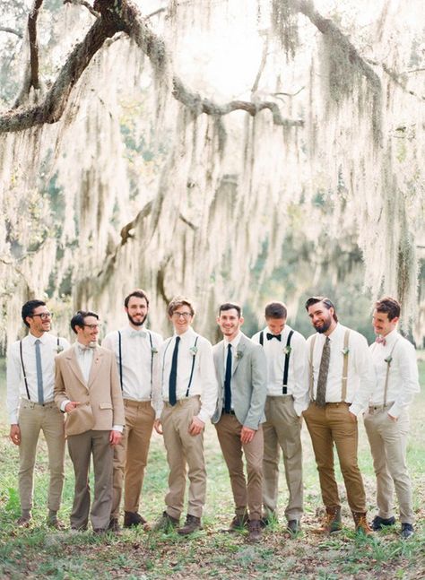 8 Wedding Parties who Nailed the Mismatched Suit Style Trend - Love Inc. MagLove Inc. Mag Mismatched Groomsmen, Groomsmen Suspenders, Neutral Wedding Colors, Top Wedding Trends, Wedding Color Trends, Earthy Wedding, Boda Mexicana, Spring Wedding Colors, Wedding Groomsmen